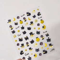 Cartoon Black Kitten Cute Cat Star Moon Bowknot Cat's Paw Flaky Cloud Self Adhesive Nail Art Decoration Stickers Manicure Decals (ONLINE ORDER ONLY)