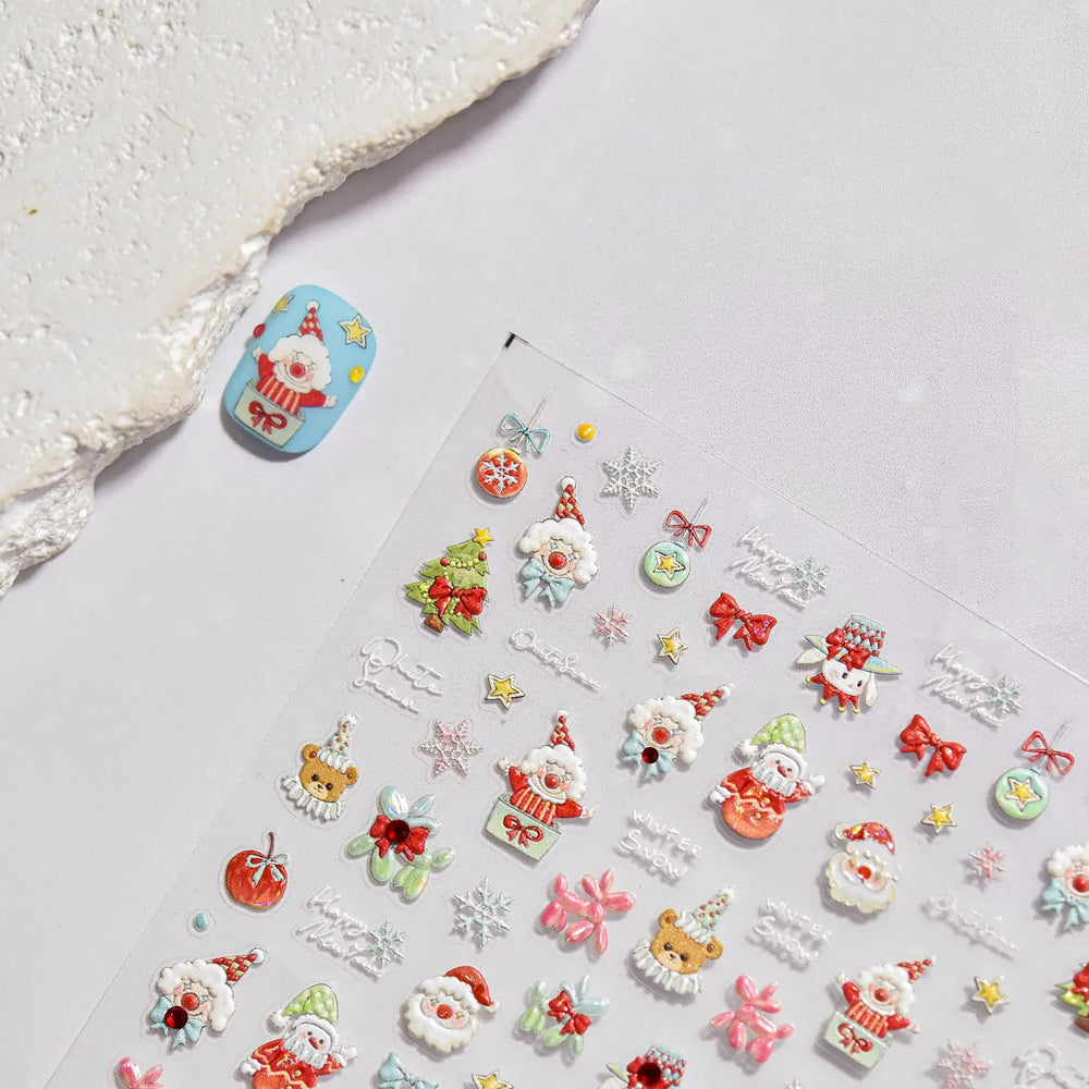 Apple Bear Bunny Snowman Winter Tree Bell Dog Self Adhesive Nail Art Stickers Snowflake Santa Claus Rhinestone Manicure Decals (ONLINE ORDER ONLY)