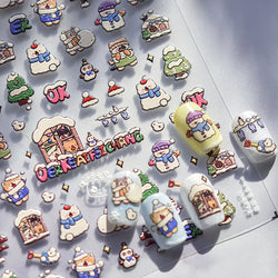 Cat House Snow Tree Window Fish Star Shiny Snowman Duck 5D Self Adhesive Nail Art Stickers Hat Apple Rhinestone Manicure Decals (ONLINE ORDER ONLY)