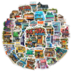 10/30/50PCS Japanese Store Stickers Aesthetic Flower House Cartoon Decals DIY Scrapbooking Stationery Phone Guitar Toys Sticker (Online Order Only)