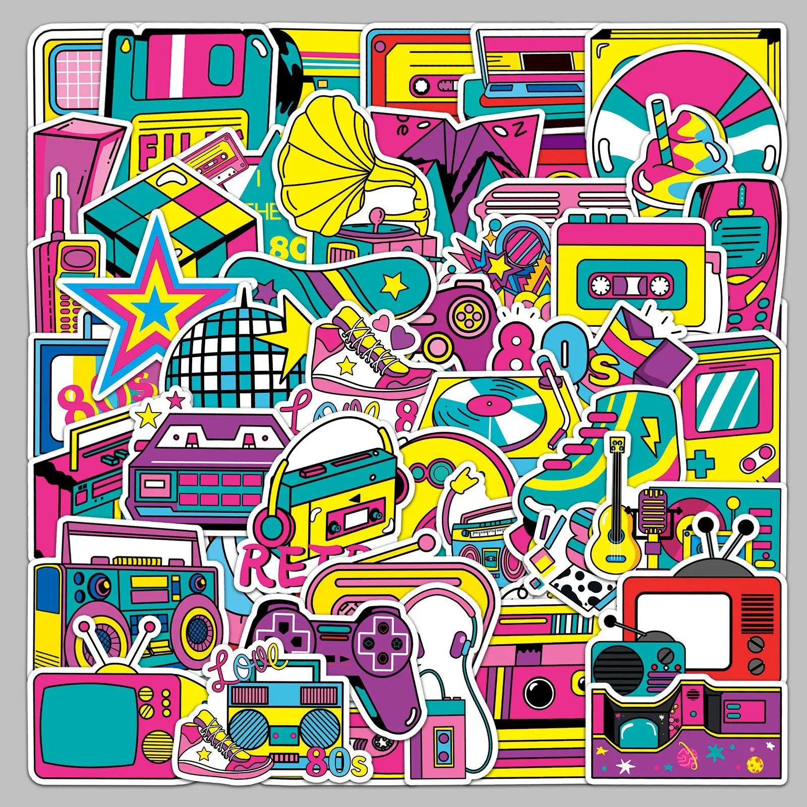 50pcs 80s Cartoon Graffiti Stickers for Helmet, Wall, DIY Decoration (Online Order Only)