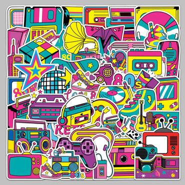 50pcs 80s Cartoon Graffiti Stickers for Helmet, Wall, DIY Decoration (Online Order Only)