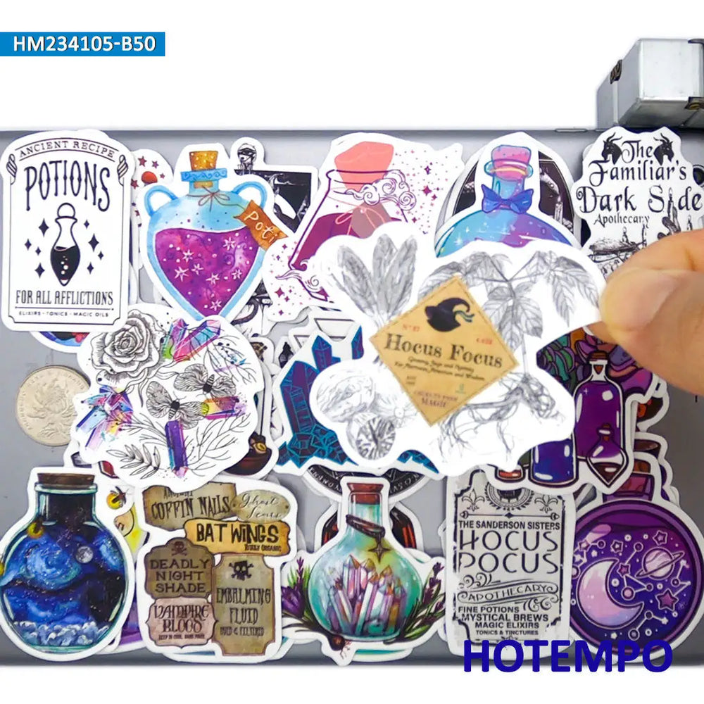 20/30/50Pieces Alchemy Magic Witch Brew Gothic Style Wizard Potion Stickers for Bottle Luggage Car Bike Phone Laptop Sticker Toy (ONLINE ORDER ONLY)