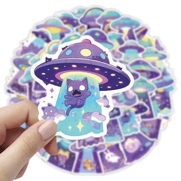 10/30/54PCS Funny UFO Graffiti Stickers Cute Animal Sticker Cat Dog Cartoon Decals Luggage Laptop Phone Guitar Bike Decoration (ONLINE ORDER ONLY)