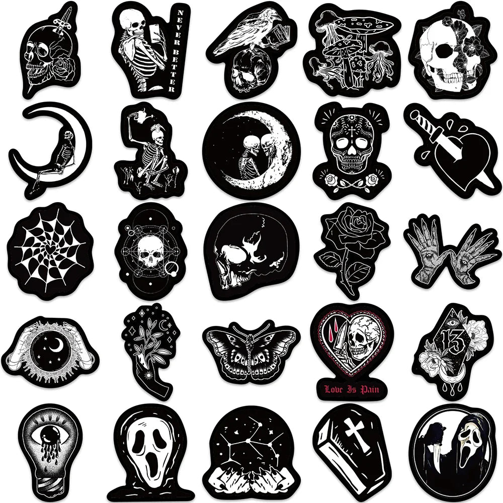 10/30/50PCS Horror Gothic Black Stickers Art Graffiti Decals Laptop Phone Suitcase Notebook Skateboard Car Cool Sticker DIY Toys (ONLINE ORDER ONLY)