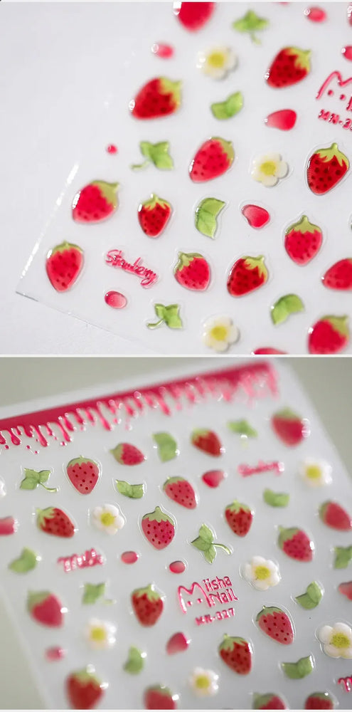 Cute Fresh Fruit Lovely Red Strawberry Grape Cherry Peach 3D Jelly Design Dopamine Self Adhesive Nail Art Sticker Manicure Decal (Online Order Only)