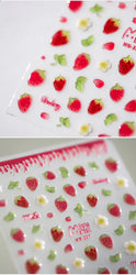 Cute Fresh Fruit Lovely Red Strawberry Grape Cherry Peach 3D Jelly Design Dopamine Self Adhesive Nail Art Sticker Manicure Decal (Online Order Only)