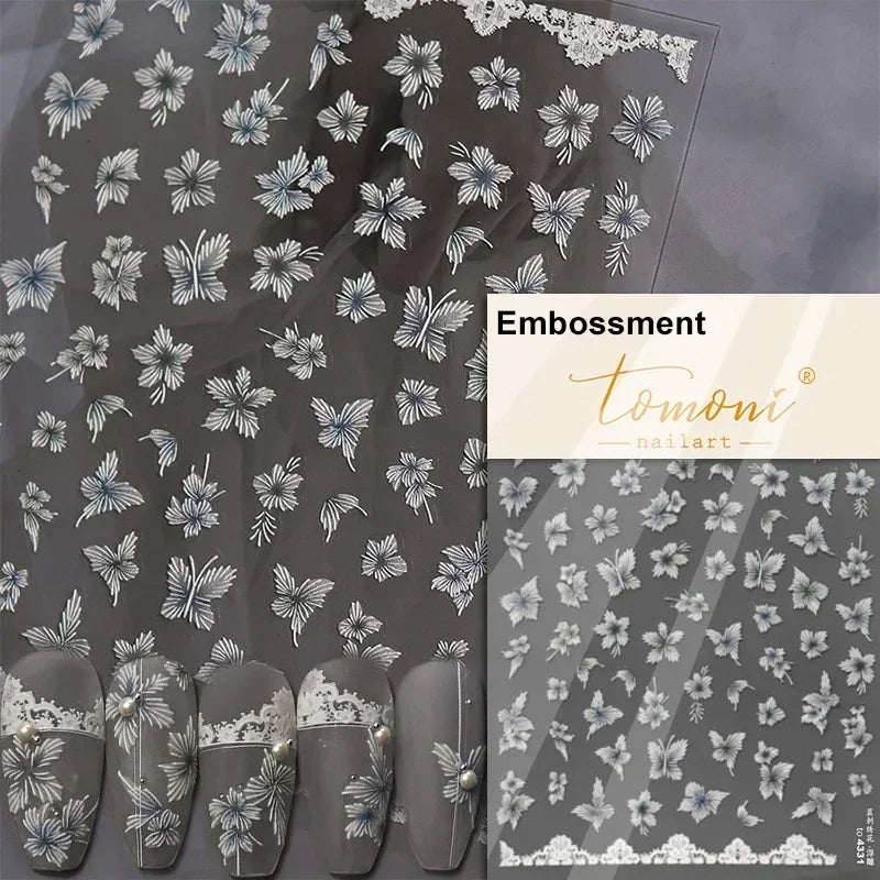 Dreamy Charming Shiny Beautiful Black White Butterfly Flower Love Heart Bowknot 5D Self Adhesive Nail Art Sticker Manicure Decal (ONLINE ORDER ONLY)