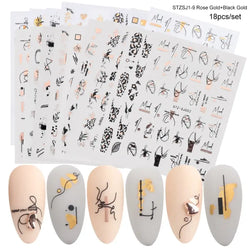 18pcs Nail Stickers Set Mixed Designs 3D Holographic Laser Abstract Stripes Flower Leaf Decals Nail Sliders Manicure Decorations (ONLINE ORDER ONLY)