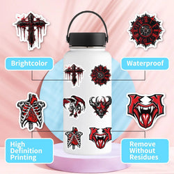 10/50PCS Cool Black Red Gothic Magic Witch Skull Stickers DIY Phone Laptop Luggage Skateboard Graffiti Horror Decals Sticker Toy (ONLINE ORDER ONLY)