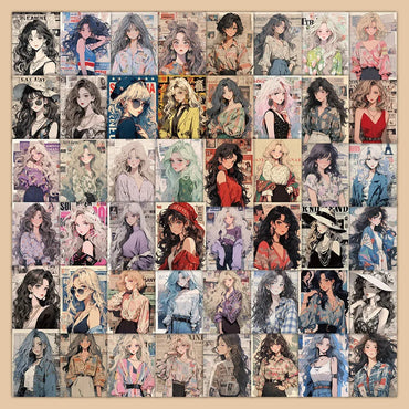 10/30/60PCS Cartoon Cute Anime Girl Stickers Aesthetic DIY Laptop Phone Skateboard Motorcycle Car Waterproof Sticker for Kids (Online Order Only)