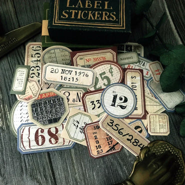 31Pcs Tim Holtz Style Number Junk Journal Label Vintage Stickers Retro DIY Album Planner Scrapbooking Material Craft Stickers (ONLINE ORDER ONLY)