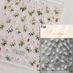 Gradient Coloredful Flower Petal Green Leaf Dreamy Shiny Chinese Rose Fantasy Relief Adhesive Nail Art Stickers Manicure Decals (Online Order Only)