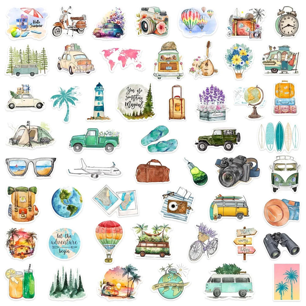 10/50/100pcs Outdoor Hiking Camping Travel Graffiti Stickers Aesthetic DIY Laptop Skateboard Motorcycle Cartoon Sticker Toy (ONLINE ORDER ONLY)