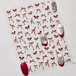 Chic Red Bowknot Silk Ribbon Pearl Elegant Line Self Adhesive Nail Art Stickers Dressy Rhinestone Manicure Decals Nail Supplies (Online Order Only)