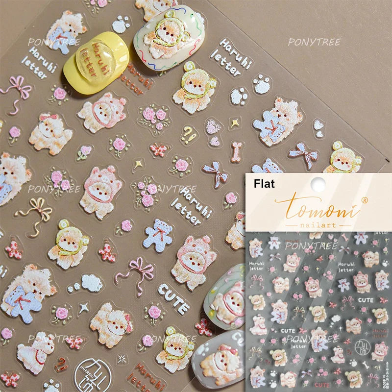 Lovely Dog Bone Bowknot Bread Graffiti Cake Cherry 3D Line Paw Adhesive Nail Art Stickers Cute Cartoon Manicure Decals Wholesale (ONLINE ORDER ONLY)