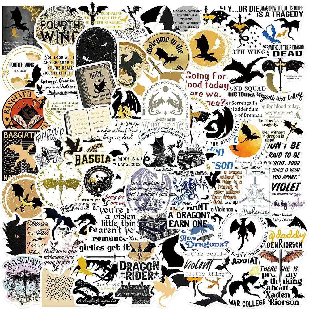 Fantasy Novel Fourth Wing Stickers Pack - Laptop, Fridge, Phone, Scrapbook, Graffiti Gift (ONLINE ORDER ONLY)