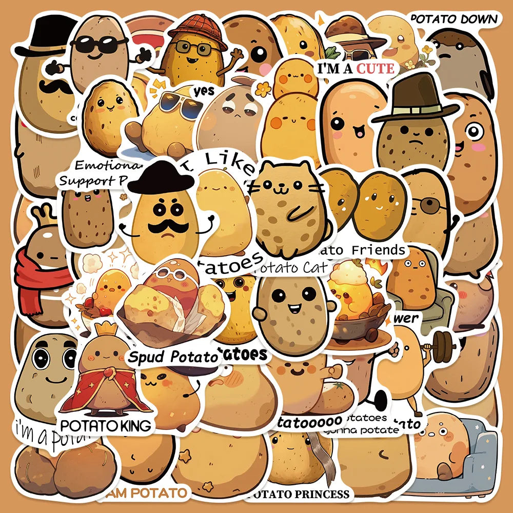 50pcs Cute Potato Cartoon Stickers for Helmet, Wall, DIY Decoration (Online Order Only)
