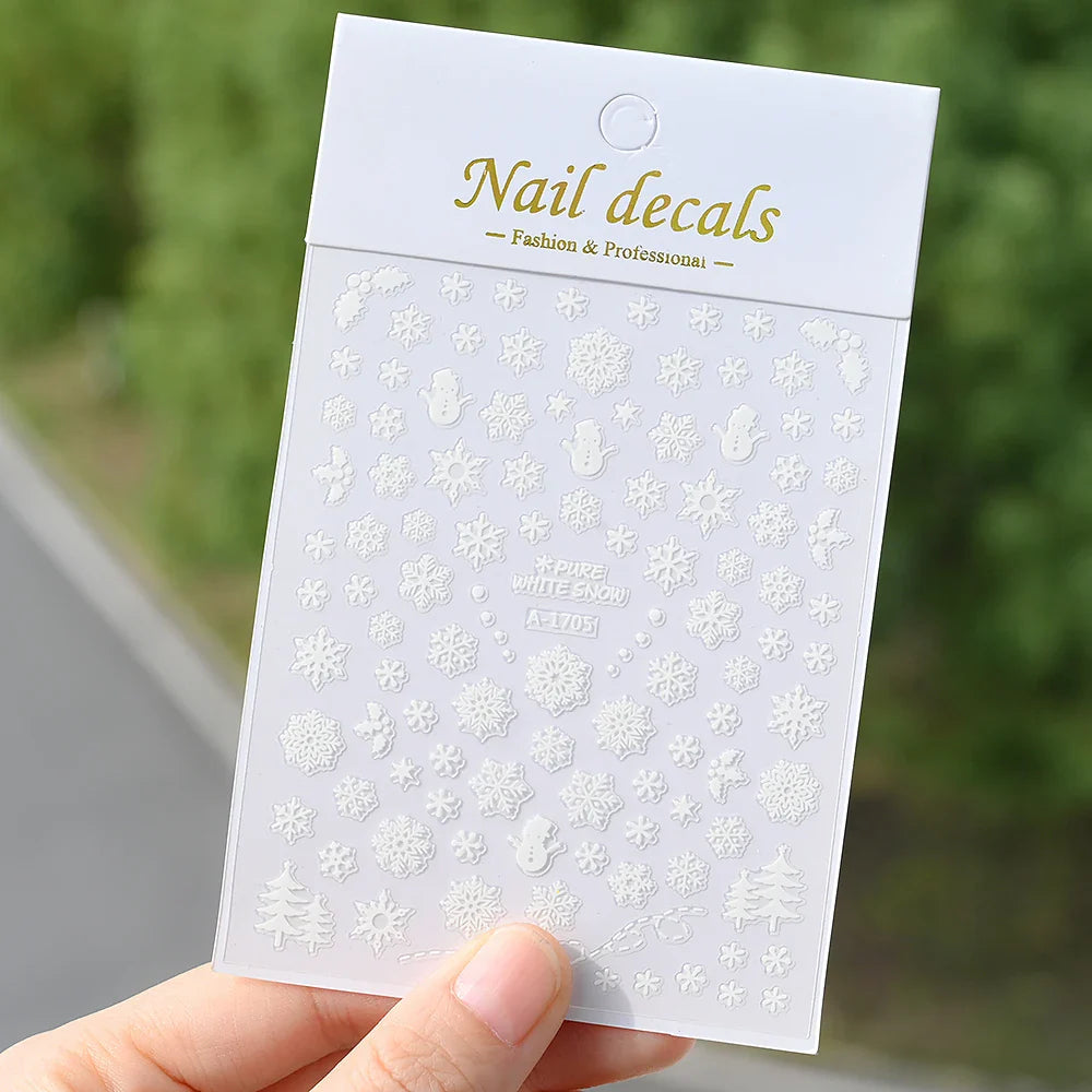 Winter Xmas 3D Nail Sticker Snowflake Flower Winter Decals Nail Stickers Cartoon Bird Santa Penguin Elk Slider New Year Manicure (ONLINE ORDER ONLY)