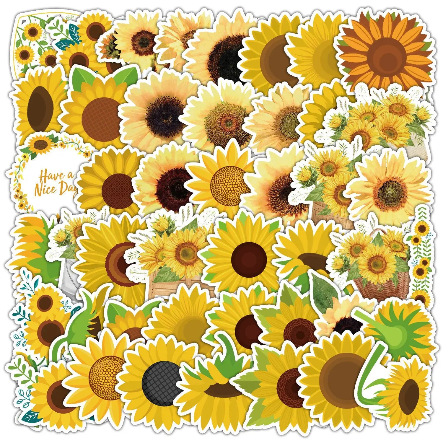 50Pcs Cute Sunflower Cartoon Stickers for Helmet, Wall, DIY Decoration (ONLINE ORDER ONLY)