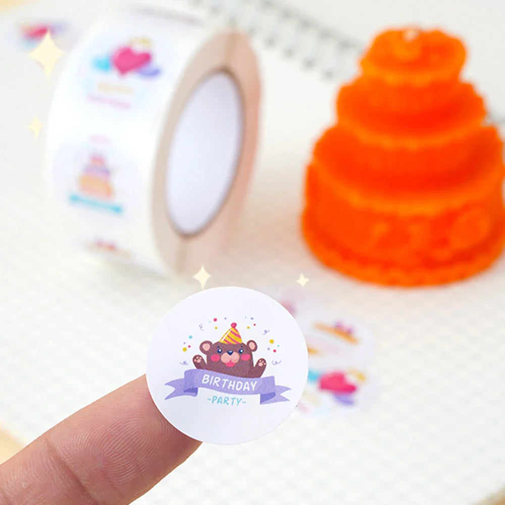 100-500pcs Happy Birthday Cake Party Sticker Creative Cartoon Decorative Holiday Gift Sticker Envelope Sealing Sticker (ONLINE ORDER ONLY)