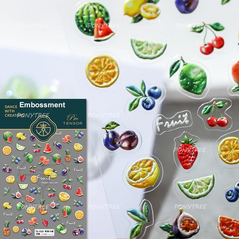 Fruit Paradise Guava Strawberry Pear Peach Orange Watermelon Pitaya Cherry Kiwifruit Pineapple Nail Art Stickers Manicure Decals (ONLINE ORDER ONLY)
