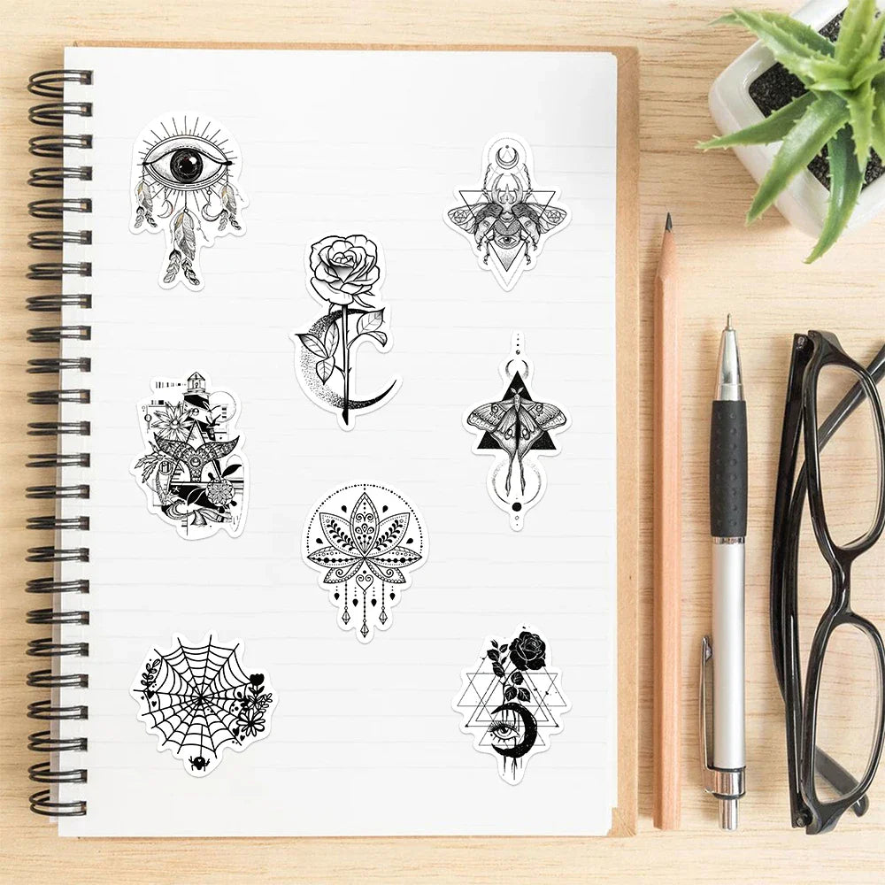 50PCS Black And White Gothic Sticker Art Vintage Classic Suitcase Scrapbook Helmet Laptop Waterproof Gift Cool Toys Decal (ONLINE ORDER ONLY)