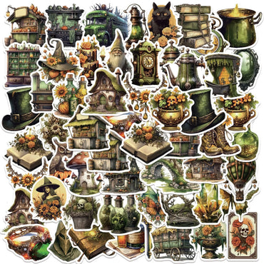 10/50pcs Vintage Gothic Magic World Market Cartoon Stickers DIY Scrapbooking Bike Guitar Skateboard Car Luggage Toy Sticker (ONLINE ORDER ONLY)