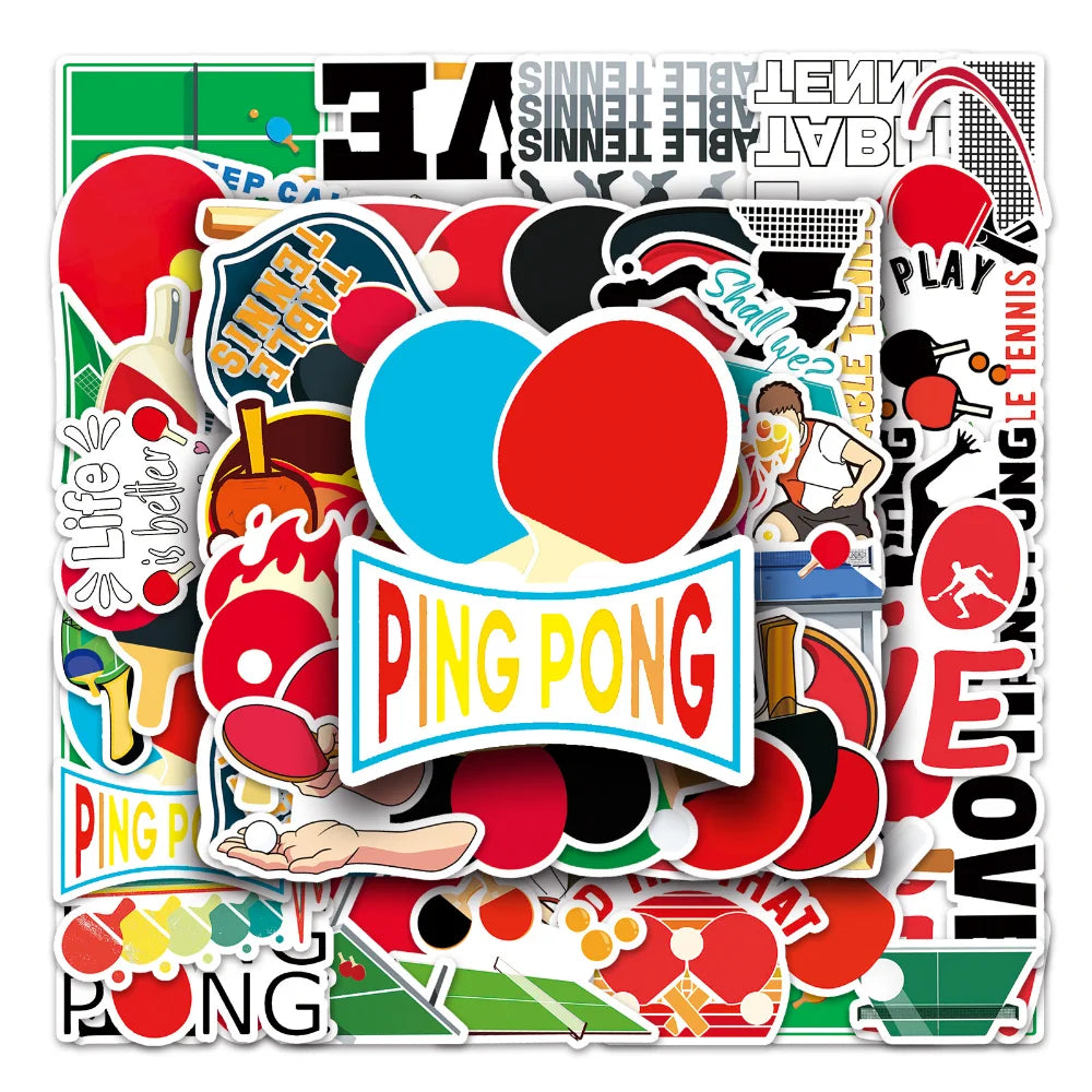 10/50PCS Table Tennis Cartoon Doodle Waterproof Sticker Decorative Luggage Laptop Helmet Skateboard Bike Motorcycle (ONLINE ORDER ONLY)