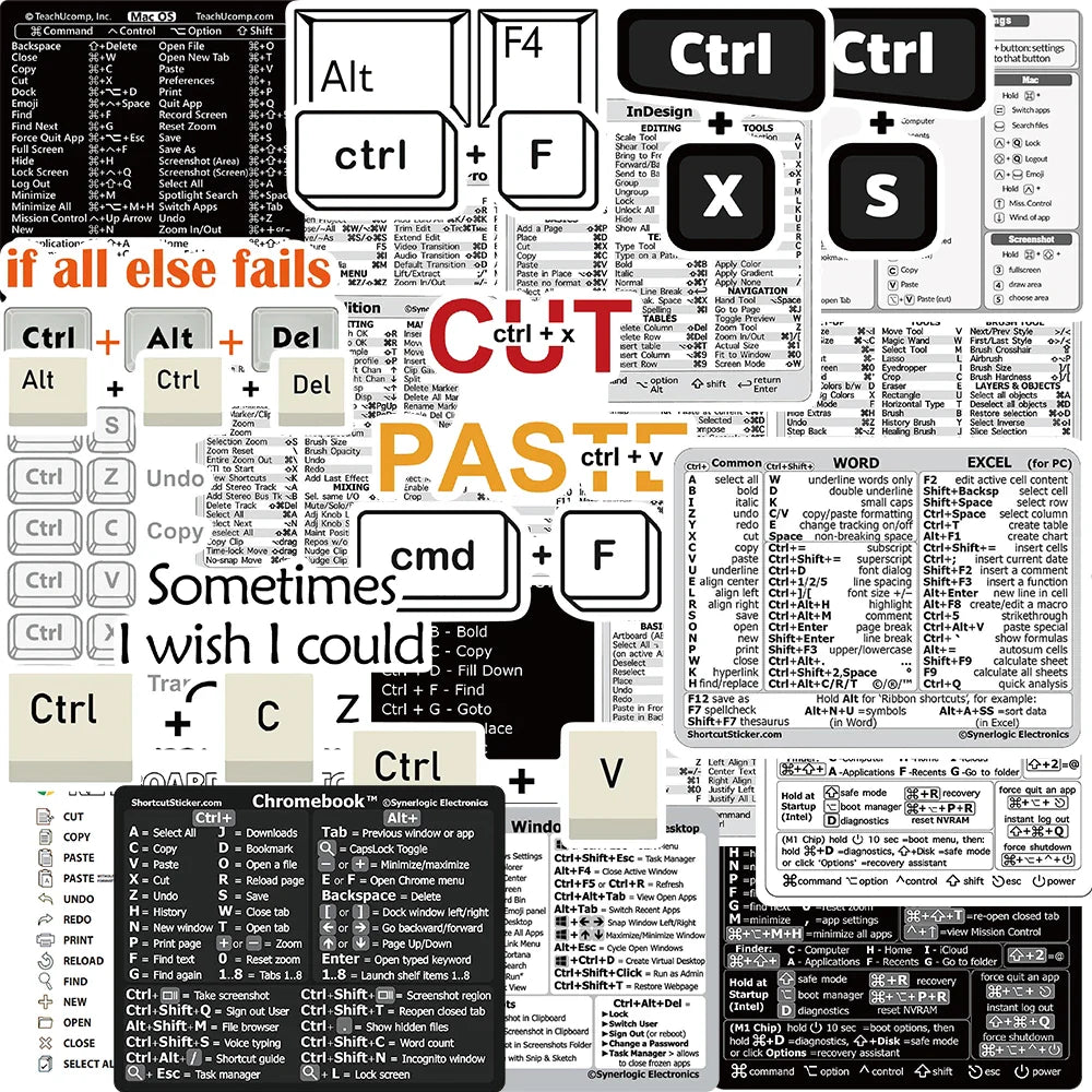 30PCS Shortcut Key Tips Waterproof Computer Sticker DIY Keyboard ipad Laptop And Desktop Student Gift Decoration Toy Sticker (ONLINE ORDER ONLY)