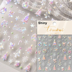 Winter Dreamy Hot Stamping Romantic White Pink Snowflakes Hexagon 3D Self Adhesive Nail Art Stickers Christmas Manicure Decals (ONLINE ORDER ONLY)