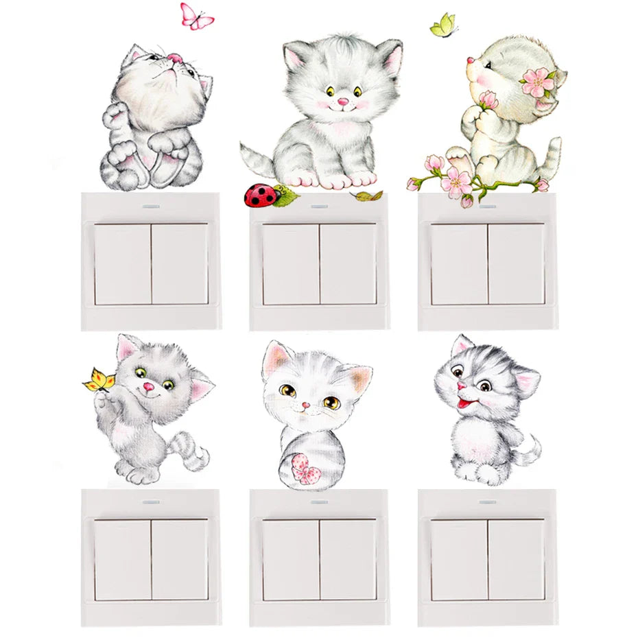 6pcs Cartoon Cat Switch Stickers for Kids Room Nursery Wall Decals (ONLINE ORDER ONLY)