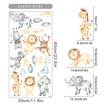 Watercolor Cartoon Balloon Animals Sun Cloud Wall Stickers for Kids Nursery Decor (Online Order Only)