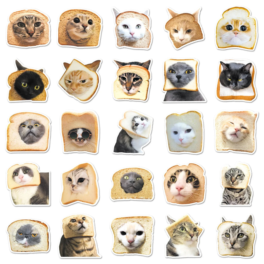 10/30/50PCS Bread Cat Graffiti Stickers Funny Cat Decoration Animal DIY Luggage Laptop Phone Guitar Car Bike Skateboard Decals (Online Order Only)