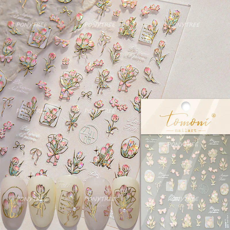 Colourful Butterfly Rose Flower Tulip Daisy Moth Orchid Narcissus 3D Self Adhesive Nail Art Decorations Stickers Manicure Decals (ONLINE ORDER ONLY)