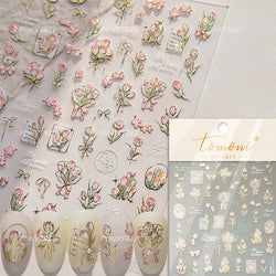 Colourful Butterfly Rose Flower Tulip Daisy Moth Orchid Narcissus 3D Self Adhesive Nail Art Decorations Stickers Manicure Decals (ONLINE ORDER ONLY)