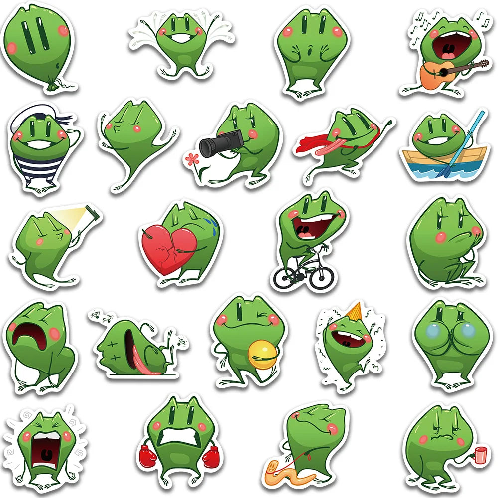 44pcs Funny Cute Cartoon Frogs Stickers Kids Toy Vinyl Waterproof Graffiti For Laptop Guitar Phone Skateboard Decals (ONLINE ORDER ONLY)
