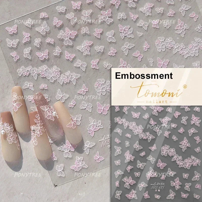 Charming Delicate Sapphire Color Blue Black Stroke Butterfly Jelly Relief Rhinestone Adhesive Nail Art Stickers Manicure Decals (Online Order Only)