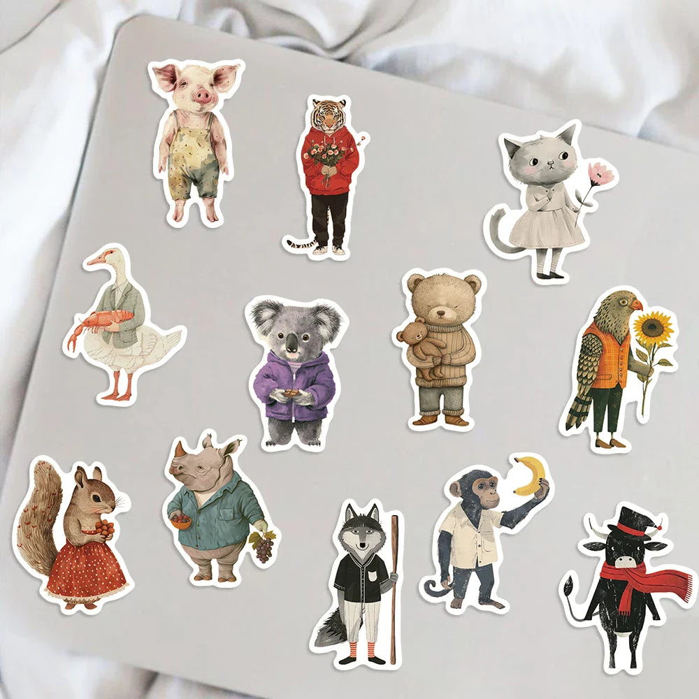 50pcs Vintage Animals Cliparts Stickers Aesthetic Motorcycle Phone Car Skateboard Laptop Sticker Decal Classic Kids Toy (Online Order Only)
