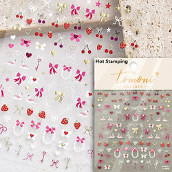 Lovely Pink Red Cherry Fruit Love Heart Star Lucky Letter Bowknot Romantic Adhesive Nail Art Stickers Rhinestone Manicure Decals (Online Order Only)