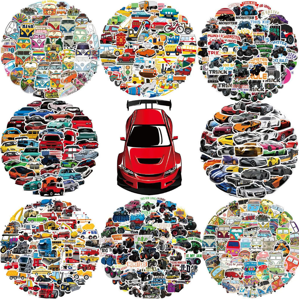 50pcs Cartoon Car Graffiti Stickers for Laptop, Luggage, Vehicle, Scrapbook, Kids Decoration (ONLINE ORDER ONLY)