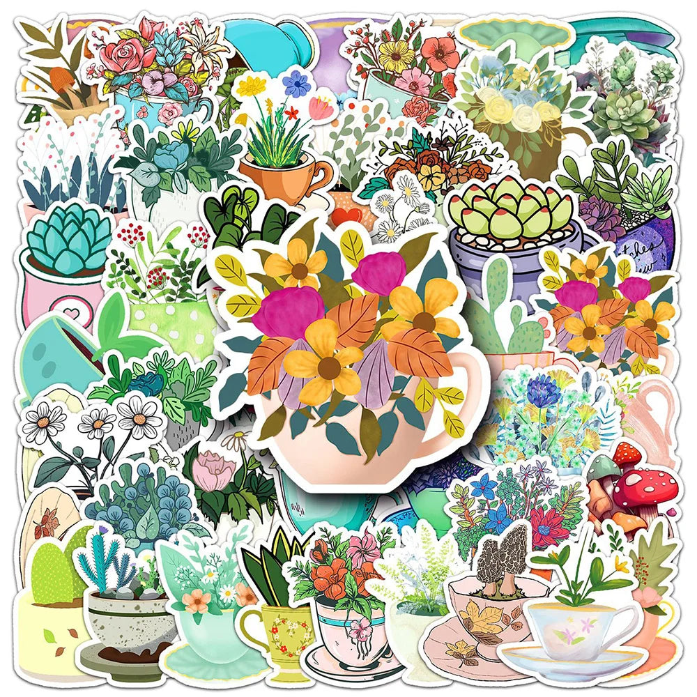 Cartoon Plant Stickers for Water Bottle, Laptop, Phone, Notebook - 10/30/50pcs (Online Order Only)