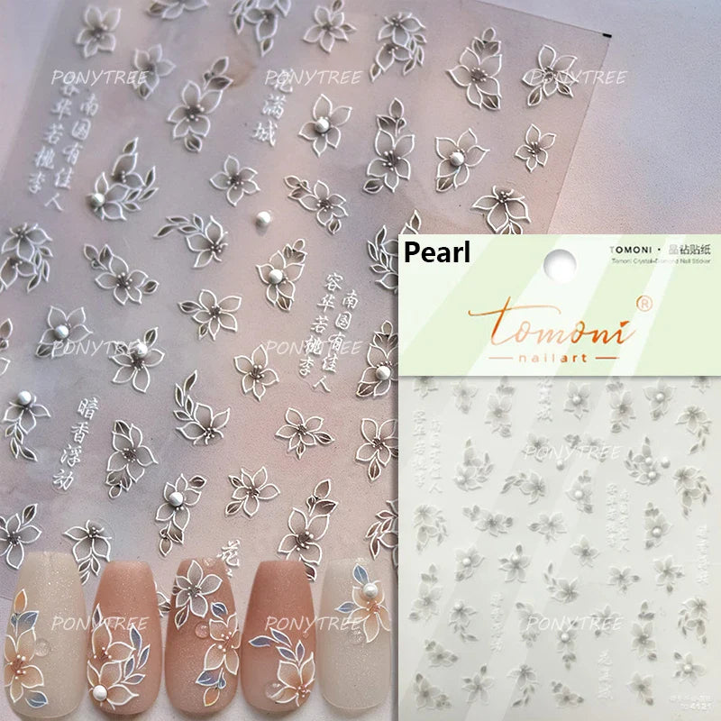 Lily of The Valley Star Spring Flower Bowknot Butterfly Water Bubbles Self Adhesive Nail Art Stickers Rhinestone Manicure Decals (ONLINE ORDER ONLY)