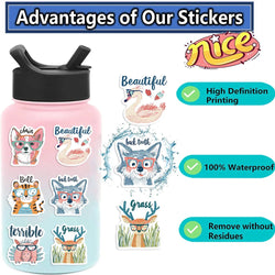 50PCS Cute Cartoon Animal Interjections Stickers DIY Phone Guitar Laptop Notebook Suitcase Cup Waterproof Sticker Kids Toy (ONLINE ORDER ONLY)