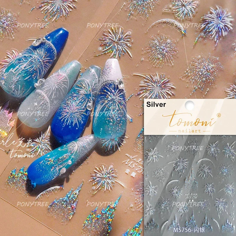 Fireworks Bloom Romantic Starry Sky Goldfish Metallics Color Gradient Self Adhesive Nail Art Stickers Halo Dyeing Manicure Decal (ONLINE ORDER ONLY)