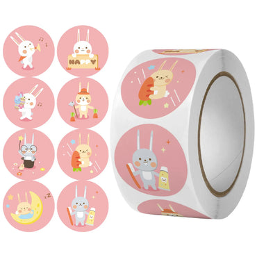 100-500 Pcs Round Cute Animal Pink rabbit Party Adhesive Diy Seal Stickers Decorative Album Diary Cartoon Label Decor (ONLINE ORDER ONLY)