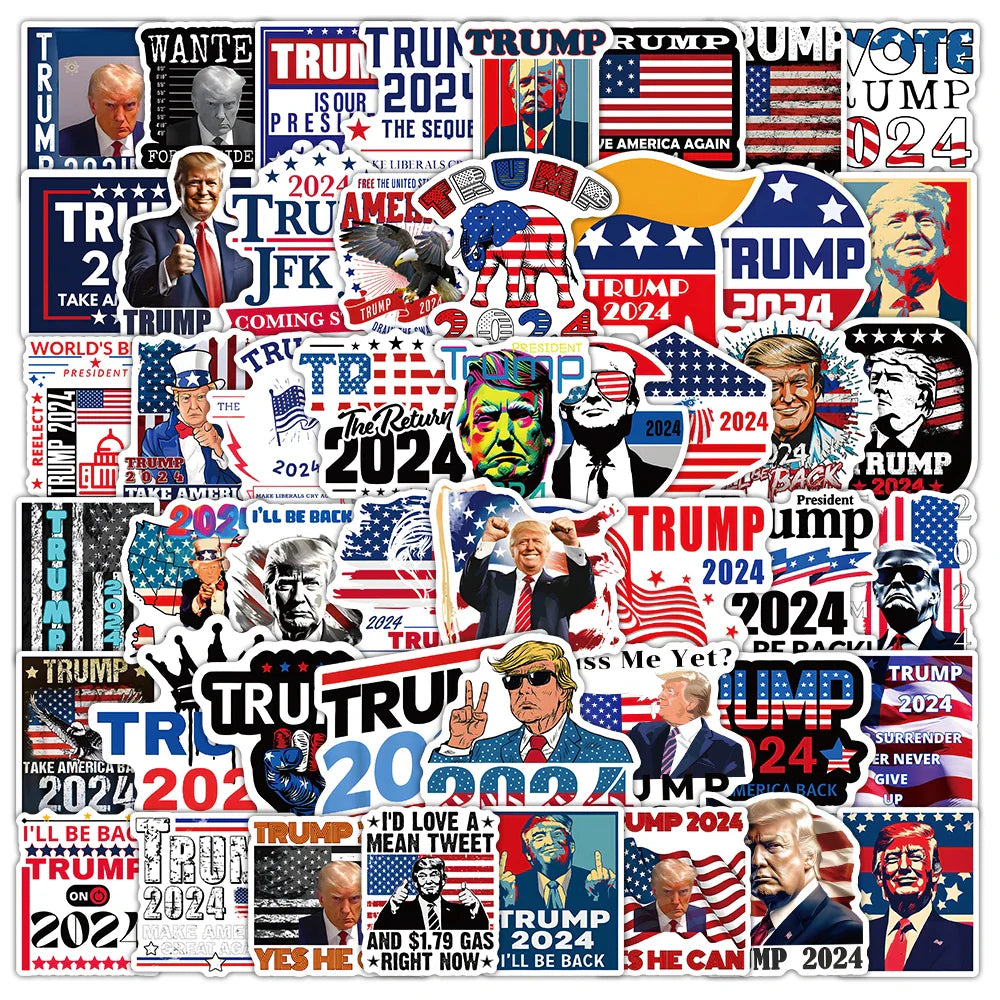 53 Trump Graffiti Stickers for Helmet, Wall, DIY Decoration with Storage Box (Online Order Only)