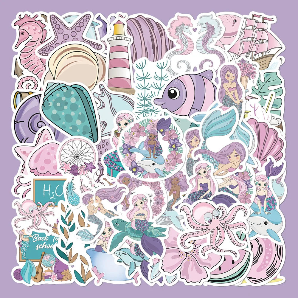 56pcs Cartoon Mermaid Stickers for Helmet Wall Decoration (Online Order Only)