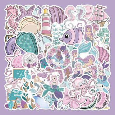 56pcs Cartoon Mermaid Stickers for Helmet Wall Decoration (Online Order Only)