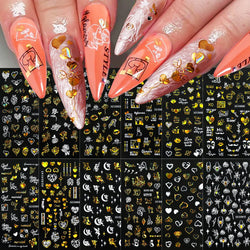1PC Holographic Laser Heart Nail Stickers-3D Self-Adhesive Golden White Valentines Day Nail Decals For Women Nail Art Decoration (ONLINE ORDER ONLY)